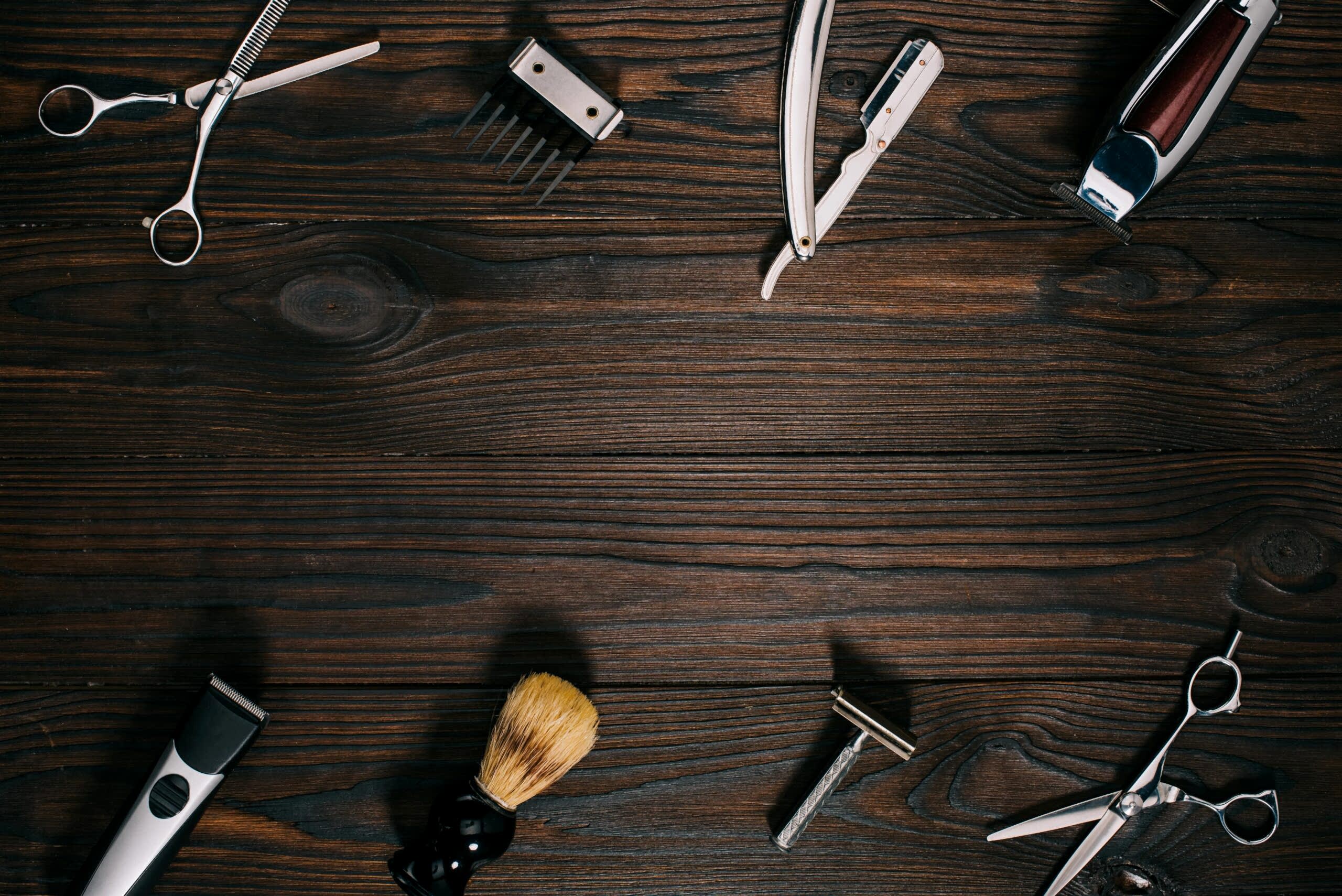 barber tools laid out on table